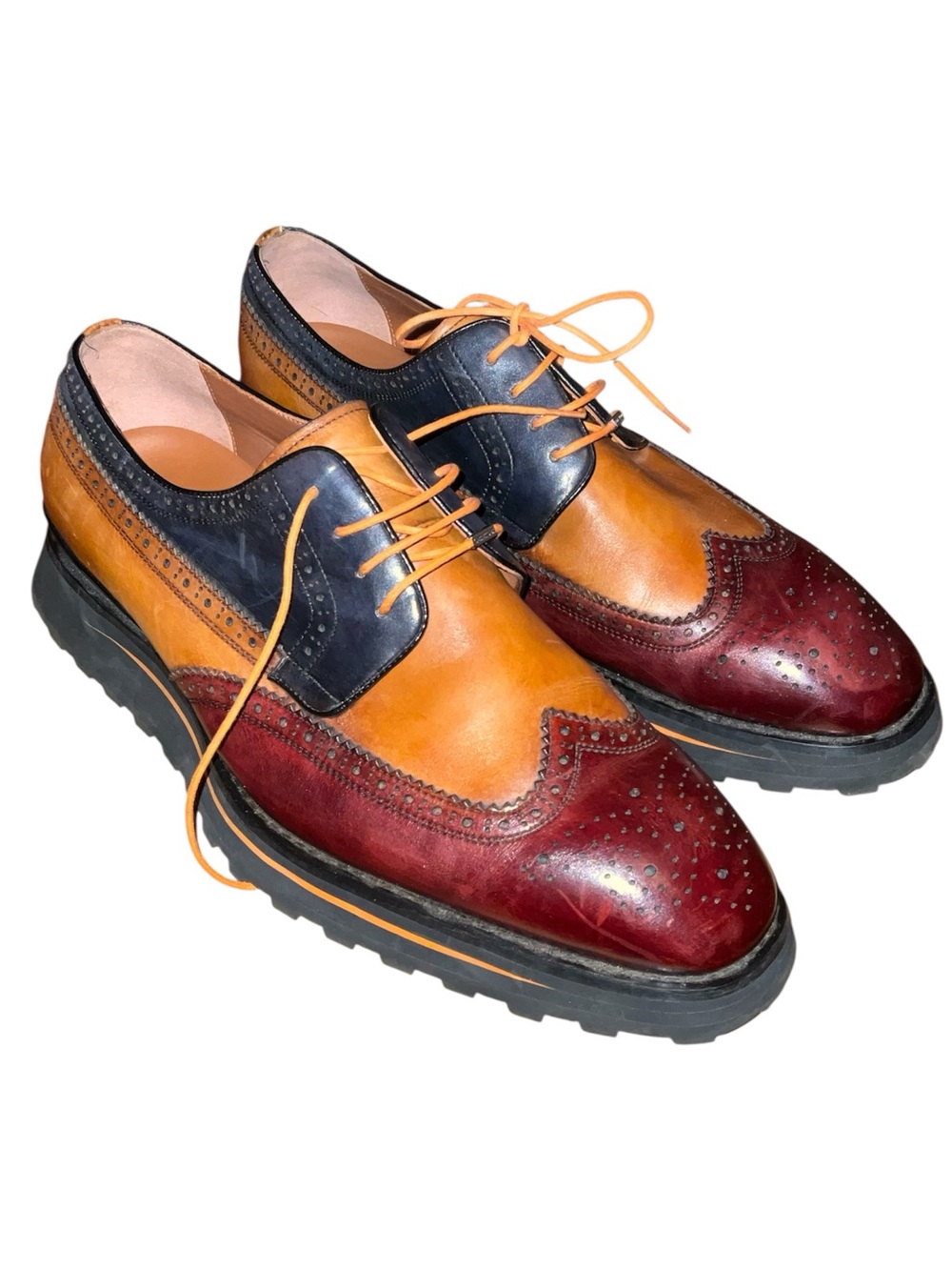 LEIZILEI Handmade Men’s Genuine Leather Derby Wingtip Dress Shoes Size 14